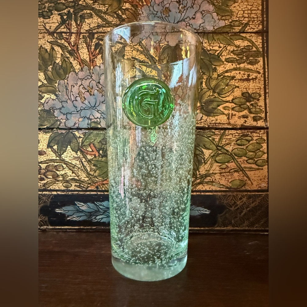 ANTHROPOLOGIE MCM Bubble Tumbler Highball Glass Green 7" | G Initial